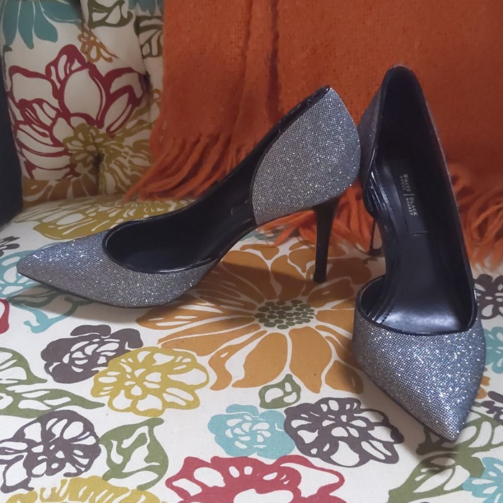 Glittery silver heels